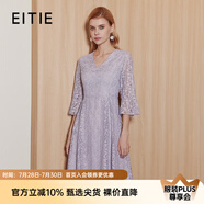 愛特愛（EITIE）溫柔氣質V領喇叭袖收腰顯瘦蕾絲連衣裙秋季新款裙子C2307224 丁香紫90 S 155