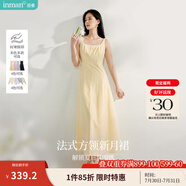 茵曼（INMAN）章若楠同款歐若風(fēng)法式吊帶連衣裙2025夏季新品女裝淡鵝黃色裙子 淺黃色 (方領(lǐng))【好評返現】 S
