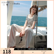 三彩2025春季新款簡約休閑修身短款條紋針織衫套頭短袖女 黑白條紋 M 160/84A