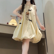 三棲虎女大童13-15歲少女連衣裙女童輕奢小眾高端花苞背心裙子夏季2025 杏色 120