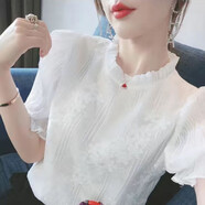 歐妤雪紡衫襯衫女春秋女裝新款韓版襯衣女上衣長袖寬松休閑打底衫外套 白色【短】 L 建議100-110斤