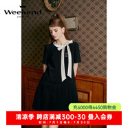 卓雅周末（JORYA weekend）2024夏季新款蝴蝶結系帶字母圖案百褶拼接連衣裙EJWEBD01 黑色 M