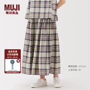 無印良品（MUJI）女式 馬德拉斯格紋 寬擺裙長半身裙女裝裙子25年夏季款BE1XKA5S 象牙色格紋 XL (165/74A)
