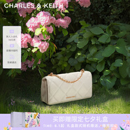 CHARLES&KEITH質(zhì)感菱格鏈條小方錢(qián)包女包包女包生日禮物七夕禮物CK6-10680924 Cream奶白色 XS