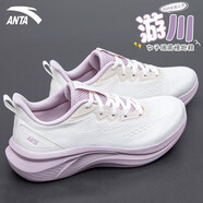 安踏（ANTA）游川丨跑鞋女新款輕便運(yùn)動(dòng)鞋減震跑步鞋女軟底跳繩鞋休閑鞋子 【游川】象牙白/淡柔粉-1 37.5