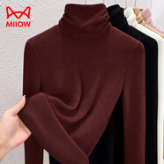 貓人（MiiOW）堆堆領(lǐng)打底衫女秋冬2025高領(lǐng)仿羊絨德絨加絨加厚內搭洋氣上衣 安可拉紅 XL (建議115-125斤)