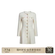 歐時力OCHIRLY 羊毛花式呢小香連衣裙法式收腰顯瘦高級秋季新品 米白 L