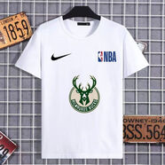 騰訊體育風(fēng)湖人短袖籃網(wǎng)LOGO恤NBA圓領(lǐng)t青年運(yùn)動(dòng)體恤球隊(duì)上衣男薄款勇士 短袖LOGO雄鹿 5XL 180-200斤
