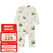 Milkbarn新生兒連體服寶寶長袖包屁衣嬰兒春秋哈衣爬服連體衣 白沙蟹蟹（娃娃領） 66cm (3-6m)