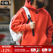 馬登工裝重磅毛呢連帽衛(wèi)衣男秋美式休閑廓形套頭衫男士保暖內(nèi)搭上衣 橙色 S