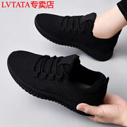 LVTATA廚房上班工作鞋黑色單鞋透氣防滑軟底老北京布鞋女媽媽休閑鞋網(wǎng)鞋 全黑色 36