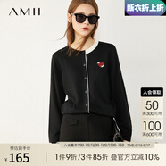 AMII減齡白色針織衫女春夏新款繡花撞色外搭開衫薄款上衣外套 黑色 165/88A/L