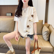 森馬（Semir）大碼女裝不規(guī)則短袖t恤女夏季2025新款寬松小個子短款設計感上衣 杏色高質量 2XL (適合151-180斤)