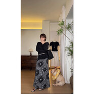 復(fù)古碎花魚尾裙半身裙女2025新款夏季名媛風(fēng)垂感高腰顯瘦a字長裙 黑黃花加長 XL 均碼