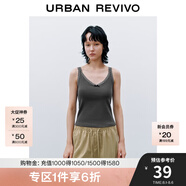 UR2025春季新款女裝芭蕾風拼接蕾絲蝴蝶結吊帶背心UYY450098 深灰 M