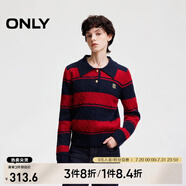 ONLY秋冬含羊毛學(xué)院風(fēng)套頭翻領(lǐng)寬松針織衫女|124313028 I33 紅藍(lán)條紋 M (165) 84A