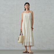 阿依蓮（A.YILIAN）【商場同款】阿依蓮法式氣質(zhì)吊帶連衣裙女2025夏新款抽褶度假裙子 可可蛋奶 均碼