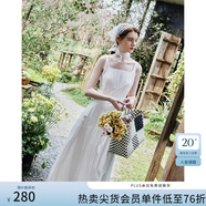 范思藍(lán)恩腰精裙系列 白色無(wú)袖吊帶連衣裙女夏法式領(lǐng)證小白裙2048 象牙白 M