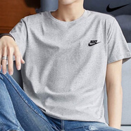耐克（NIKE）灰色短袖T恤男士運(yùn)動(dòng)裝夏季新款圓領(lǐng)上衣五分袖 灰色AR49-064 針織 寬松透氣 S 100-120斤
