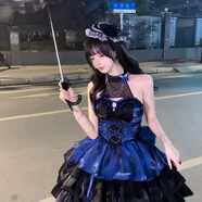 唐努烏愛神洛麗塔lolita公主風(fēng)特風(fēng)掛脖吊帶連衣裙短裙蓬蓬裙 桔梗之約黑藍(lán)色裙子 M