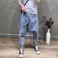 智兜兜高檔女士牛仔大襠褲潮夏季新款寬松小腳垮褲顯瘦個性吊襠褲 淺藍色 優(yōu)質(zhì)牛仔褲 均碼 S