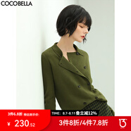 COCOBELLA[苔蘚綠]簡約雙排扣翻領毛衣針織開衫MZ152C 橄欖綠 S