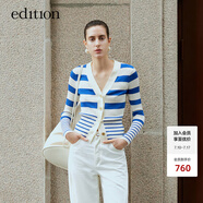 edition【好貨補(bǔ)單】復(fù)古間色條紋針織開衫女新款修身毛衣巴素蘭羊毛 藍(lán)白條色T10 常規(guī) M/165