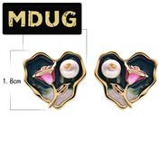 MDUG玫瑰愛(ài)珍珠耳夾女士無(wú)穿刺耳環(huán)新光豪華高品質(zhì)綠色假風(fēng)格耳環(huán) 深彩色[耳釘]H61