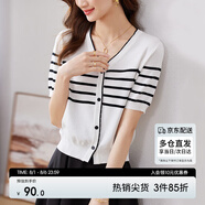 尚都比拉甜美少女感V領(lǐng)清新撞色條紋針織衫 白色條紋 XL