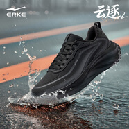鴻星爾克（ERKE）云逸2跑步鞋革面跑鞋防潑水運(yùn)動(dòng)鞋軟底男鞋男士鞋子 正黑【防潑水革面】 44