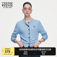 Teenie Weenie小熊女裝春簡(jiǎn)約柔軟親膚毛針織空調(diào)開衫薄款毛衣披肩 藍(lán)色 XS