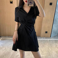 康美詩微胖女孩教師職場上班族大胸妹子穿搭短發(fā)衣服搭配肥mm洋氣連衣裙 黑色 黑色 XL 大碼