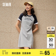 森馬連衣裙女插肩袖修身收腰夏季字母開(kāi)叉短裙運(yùn)動(dòng)風(fēng)109324114025