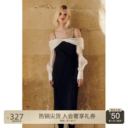 歐時(shí)力OCHIRLY 蝴蝶結(jié)一字領(lǐng)連衣裙鉆鏈肩帶法式禮服秋冬季通勤 黑色 XS