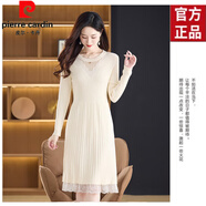 皮爾卡丹（pierre cardin）長毛衣女套頭韓版長款過膝蓋下擺蕾絲毛衣裙長袖打底衫百搭針織衫 白色 均碼