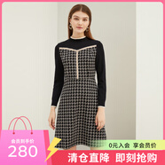 敦奴春季款黑白撞色千鳥格小香風(fēng)假兩件中長款連衣裙 正黑色 L