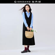 佐丹奴針織背心裙女新款黑色絞花U型領(lǐng)直筒無袖連衣裙女18465802 09黑色 S