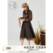 紫涵毛織宮廷風(fēng)紐扣背心+收腰拼接網(wǎng)紗連衣裙兩件裝冬季 咖色 M