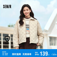 森馬（Semir）棉服女燈芯絨翻領(lǐng)菱形格復(fù)古2024冬三防寬松輕薄棉衣109724112007