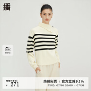 播斜領撞色條紋針織衫秋冬新品翻領寬松套頭毛衣女DDQ4SD5282 K42黑色條 S