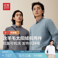 紅豆（Hodo）【抗起球】含羊毛假兩件毛衣男24秋冬新品發(fā)熱保暖襯衫領(lǐng)毛衫