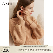 AMII冬新款時尚慵懶半高領(lǐng)寬松高級感超好看毛衣女燈籠袖上衣 駝色 165/88A/L（建議拍小一碼）
