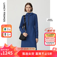 朗姿設計感復古休閑連帽收腰輕運動衛(wèi)衣連衣裙冬季新款裙子 艦隊藍色2 S
