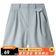 網(wǎng)易嚴(yán)選春夏神褲微彈高腰顯瘦西裝褲錐形褲女通勤輕復(fù)古時尚垂感 淺灰藍(lán)*短褲 L (170/72A)