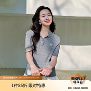 茵曼復(fù)古miu系麻花針織衫夏季女裝POLO衫短袖上衣 格調(diào)灰-短袖 S