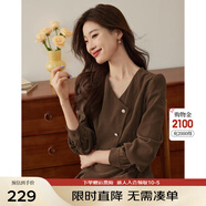 熙世界sllsky浪漫復古紅色連衣裙女秋冬法式赫本磨毛V領(lǐng)裙子高級感 褐石茶棕 L