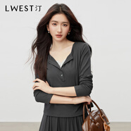 朗文斯汀（L.WEST）洋氣減齡套裝女2025秋季新款優(yōu)雅氣質(zhì)蕾絲拼接上衣半身裙 深灰T恤 M