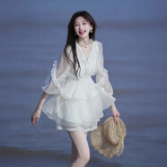 GOYN海邊度假風(fēng)穿搭法式荷葉邊襯衫雪紡連衣裙短褲感時(shí)尚套裝女夏 兩件套_【套裝】 L _【建議101-115斤】