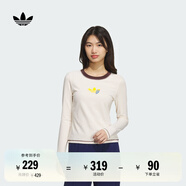 adidas街頭風(fēng)修身運(yùn)動(dòng)上衣圓領(lǐng)長袖T恤女春季阿迪達(dá)斯官方三葉草   奇妙白   M