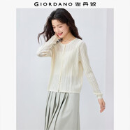 佐丹奴淡人穿搭女雙?？坨U空豎條紋氣質小衫圓領針織開衫13355206